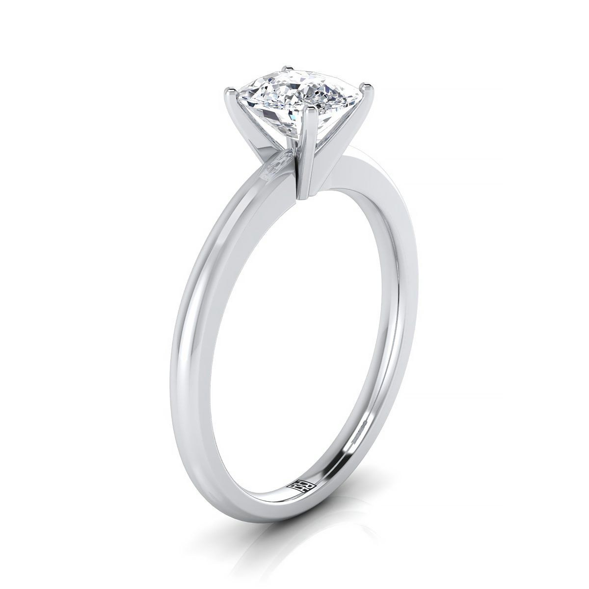 แหวนหมั้นเพชร 18K White Gold Cushion Round Comfort Fit Claw Prong Solitaire