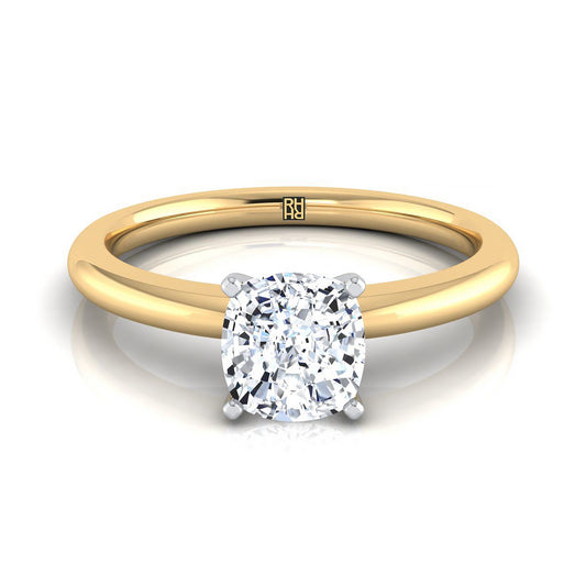 14K Yellow Gold Cushion  Round Comfort Fit Claw Prong Solitaire Engagement Ring