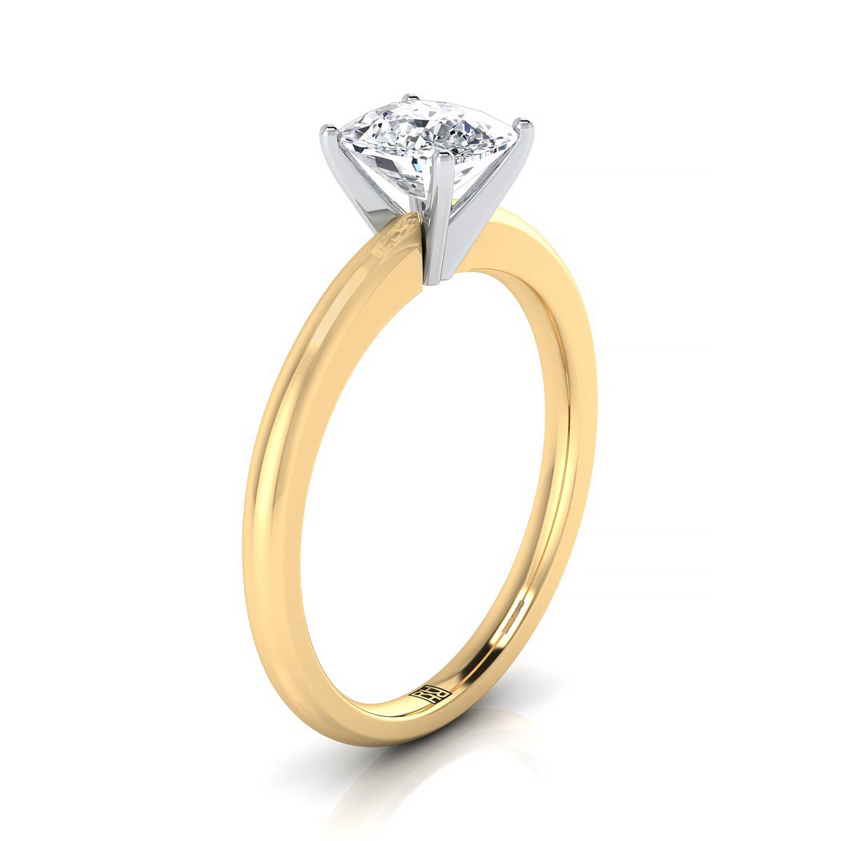 แหวนหมั้นเพชร 18K Yellow Gold Cushion Round Comfort Fit Claw Prong Solitaire