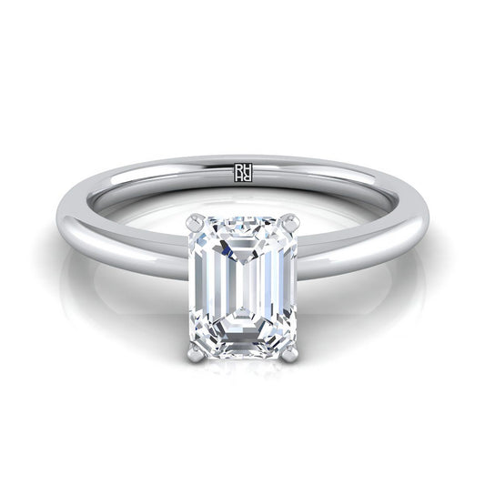 แหวนหมั้นเพชร 18K White Gold Emerald Cut Comfort Fit Claw Prong Solitaire