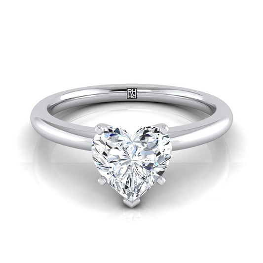 แหวนหมั้นรูปหัวใจทองคำขาว 18K ทรงกลม Comfort Fit Claw Prong Solitaire