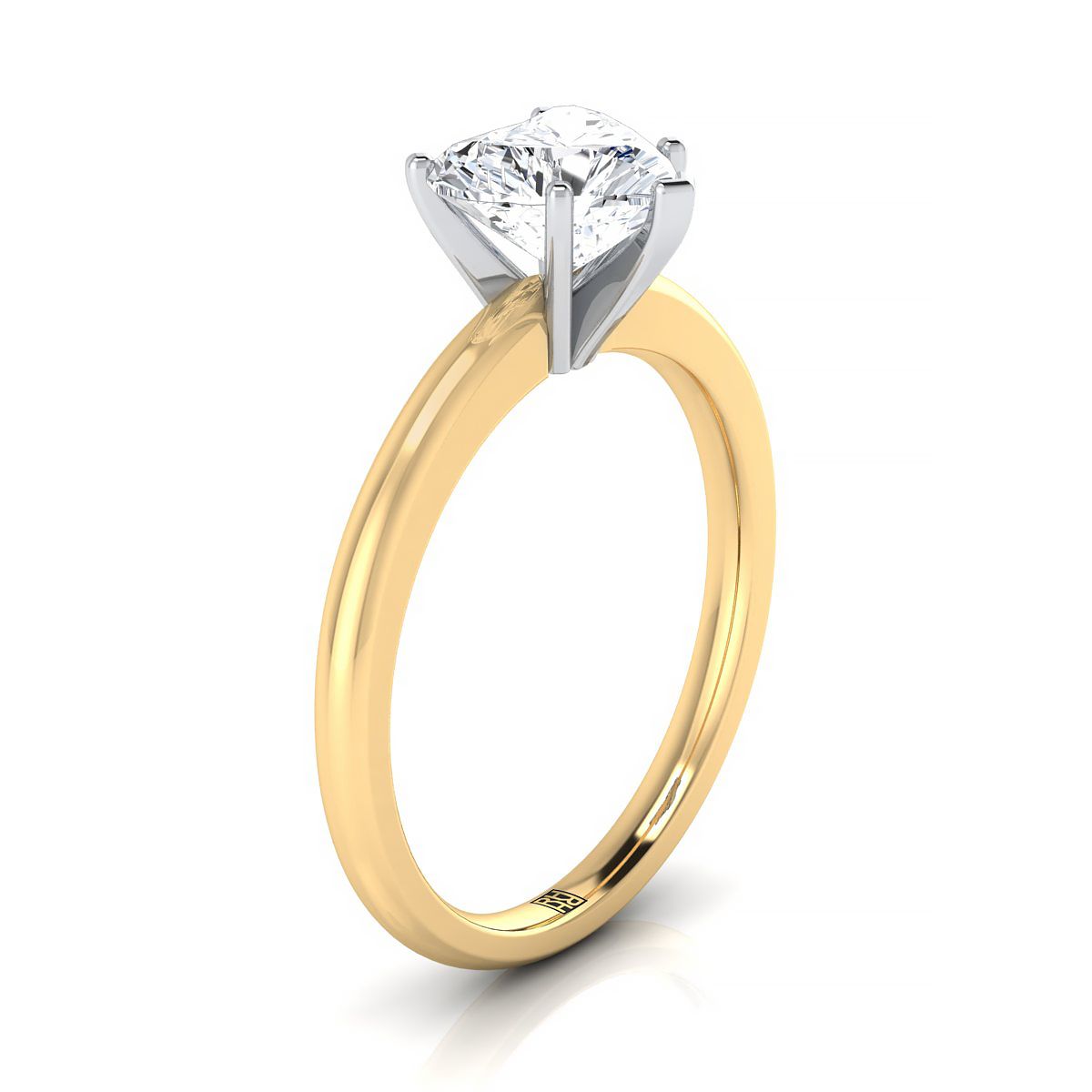 แหวนหมั้นรูปหัวใจสีเหลืองทอง 18K ทรงกลม Comfort Fit Claw Prong Solitaire