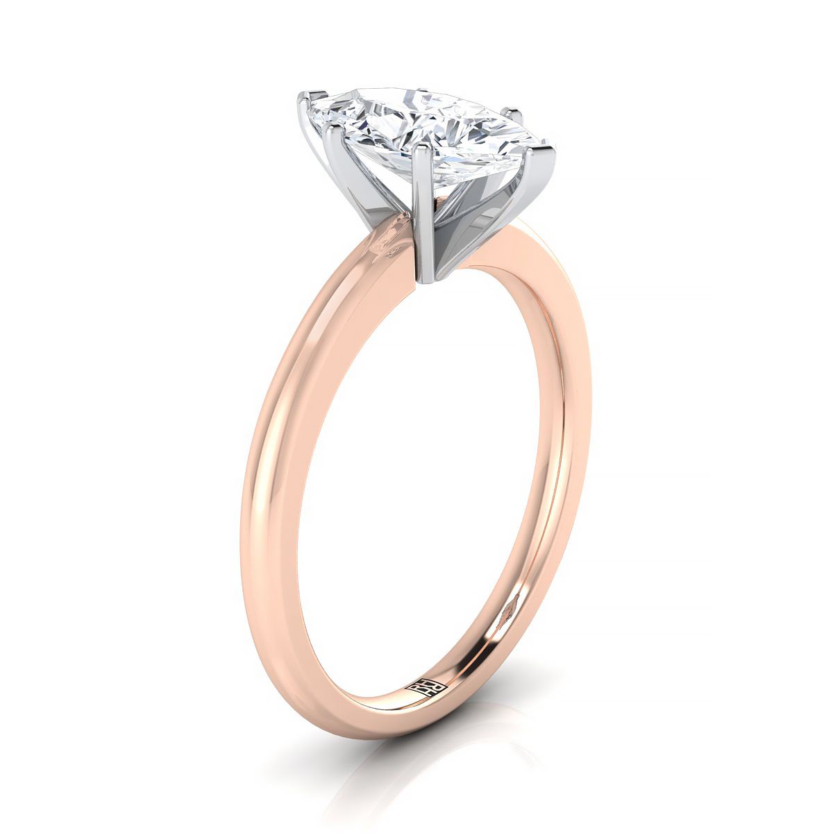 แหวนหมั้นเพชร 14K Rose Gold Marquise Round Comfort Fit Claw Prong Solitaire