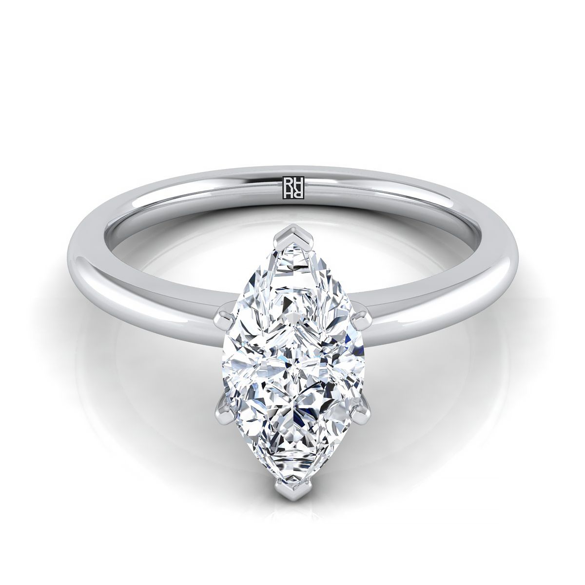 แหวนหมั้นแพลทินัม Marquise Round Comfort Fit Claw Prong Solitaire