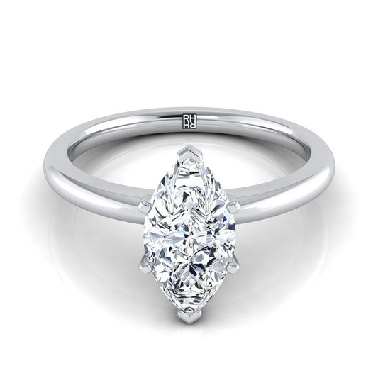 แหวนหมั้นทองคำขาว 14K Marquise Round Comfort Fit Claw Prong Solitaire