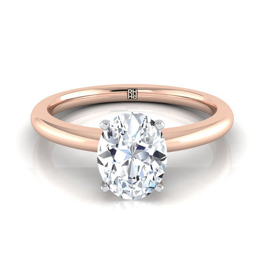 14K Rose Gold Oval Round Comfort Fit Claw Prong Solitaire แหวนหมั้น