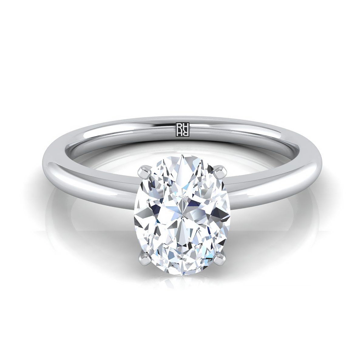 แหวนหมั้นทองคำขาว 18K ทรงกลม Comfort Fit Claw Prong Solitaire