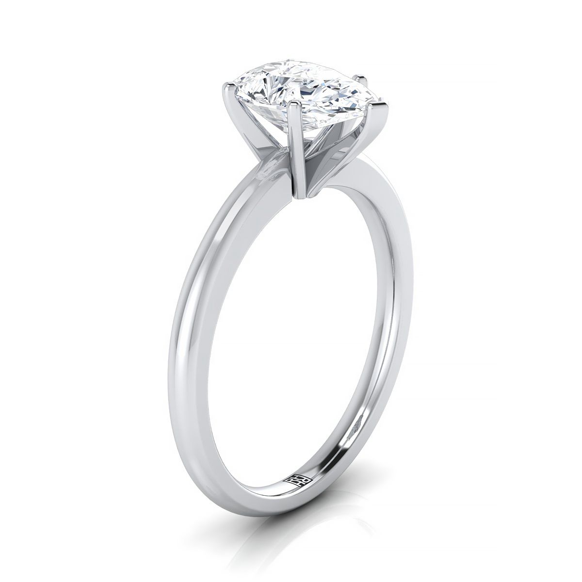 แหวนหมั้นเพชร 14K White Gold Pear Shape Center Round Comfort Fit Claw Prong Solitaire