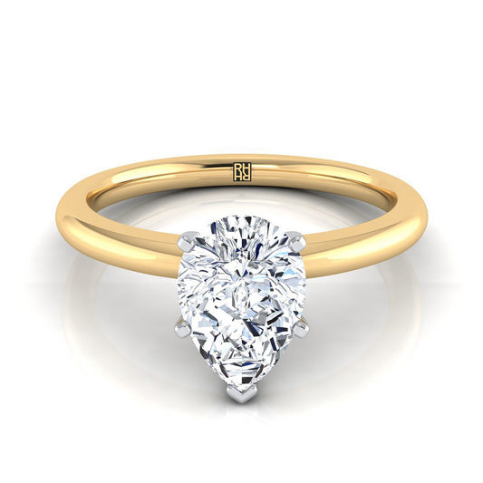 แหวนหมั้นเพชรสีเหลืองทอง 14K รูปลูกแพร์ตรงกลาง Comfort Fit Claw Prong Solitaire