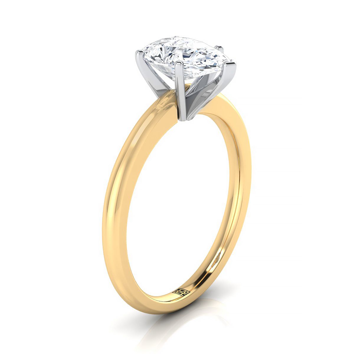 แหวนหมั้นเพชรสีเหลืองทอง 18K รูปลูกแพร์ตรงกลาง Comfort Fit Claw Prong Solitaire