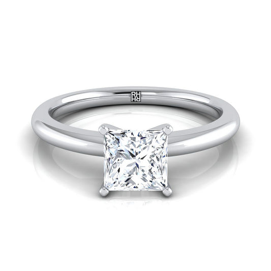 แหวนหมั้นทองคำขาว 18K Princess Cut Round Comfort Fit Claw Prong Solitaire