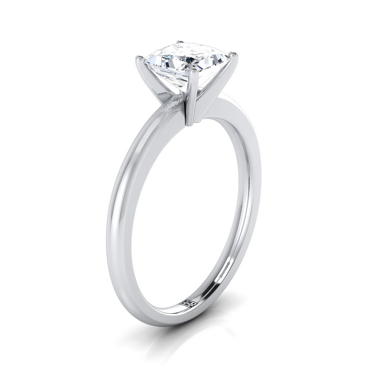 แหวนหมั้นเพชร 14K White Gold Princess Cut Round Comfort Fit Claw Prong Solitaire