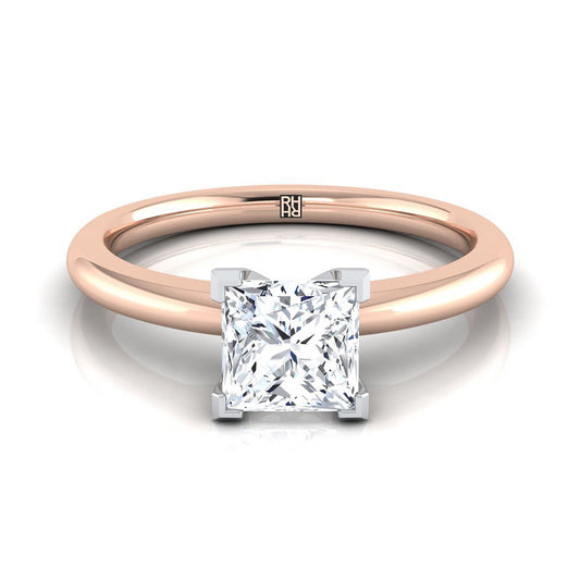 14K Rose Gold Princess Cut Round Comfort Fit Claw Prong Solitaire แหวนหมั้น