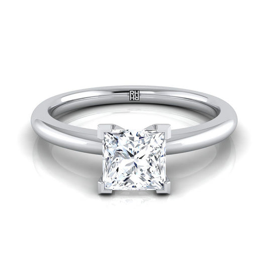 แหวนหมั้นเพชร 14K White Gold Princess Cut Round Comfort Fit Claw Prong Solitaire