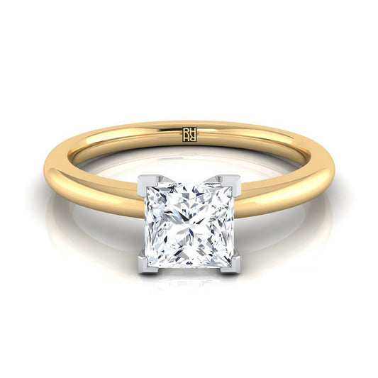 แหวนหมั้นทอง 18K ทรง Princess Cut Round Comfort Fit Claw Prong Solitaire