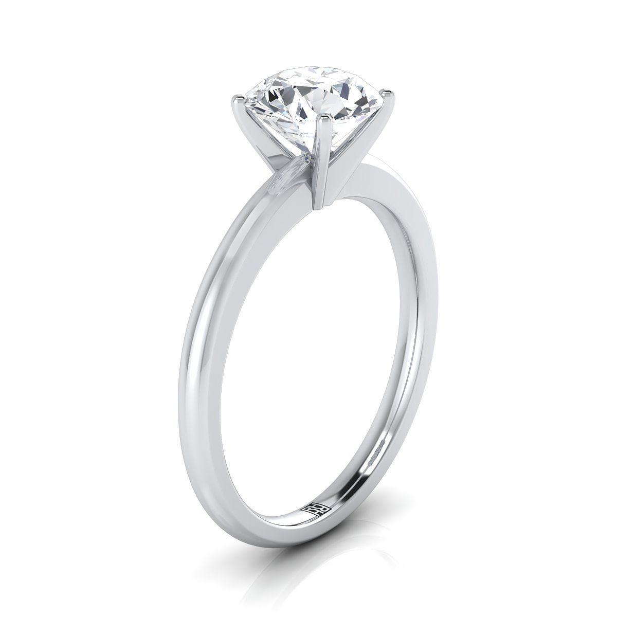 18K White Gold Round Brilliant  Round Comfort Fit Claw Prong Solitaire Engagement Ring