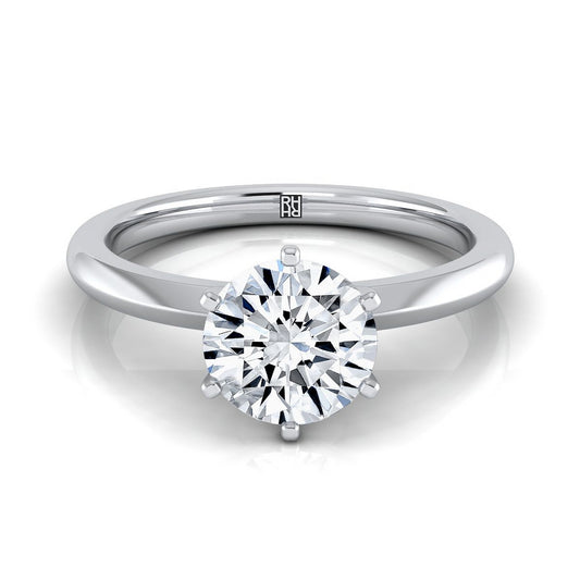 แหวนหมั้นทองคำขาว 14K ทรงกลมที่ยอดเยี่ยม บีบ Comfort Fit Claw Prong Solitaire