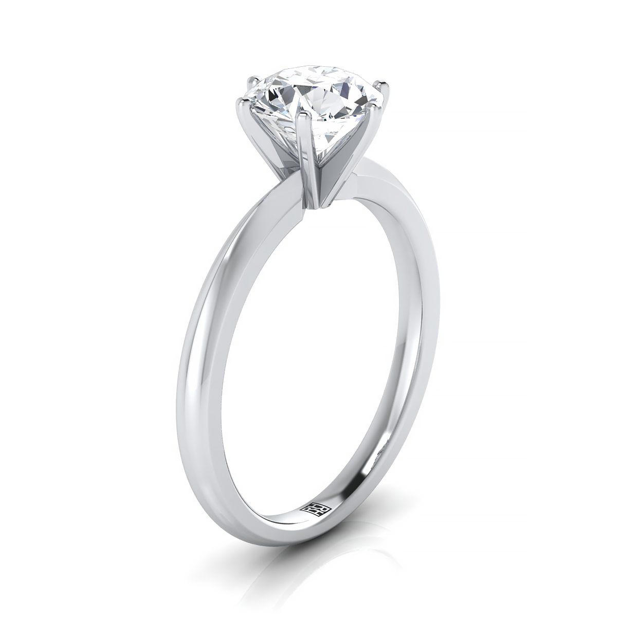 แหวนหมั้นทองคำขาว 14K ทรงกลมที่ยอดเยี่ยม บีบ Comfort Fit Claw Prong Solitaire