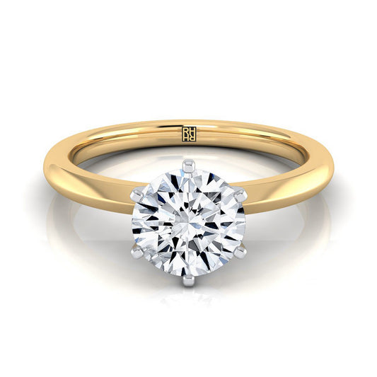 18K Yellow Gold Round Brilliant  Pinched Comfort Fit Claw Prong Solitaire Engagement Ring