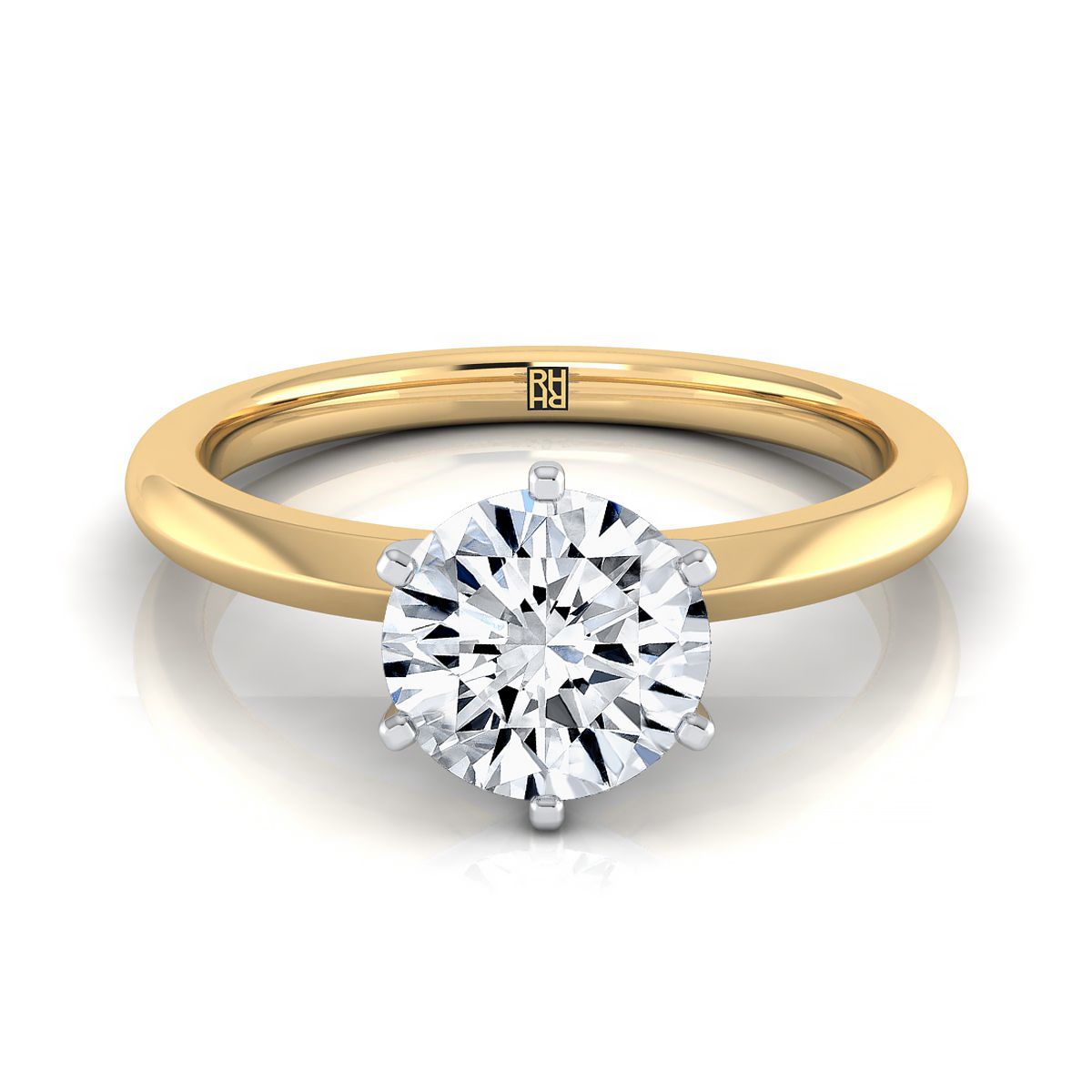 14K Yellow Gold Round Brilliant  Pinched Comfort Fit Claw Prong Solitaire Engagement Ring