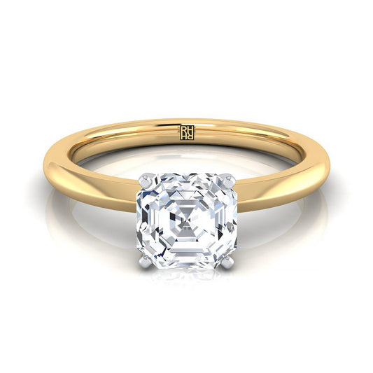 18K Yellow Gold Asscher Cut  Petite Knife Edge Solitaire Engagement Ring