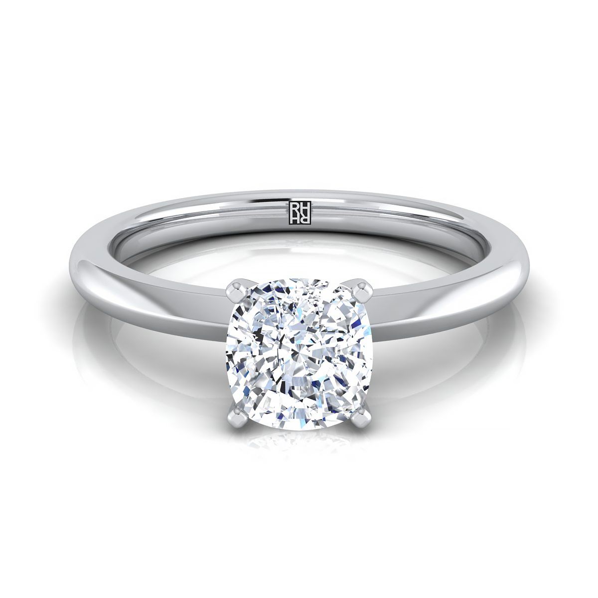 18K White Gold Cushion  Petite Knife Edge Solitaire Engagement Ring