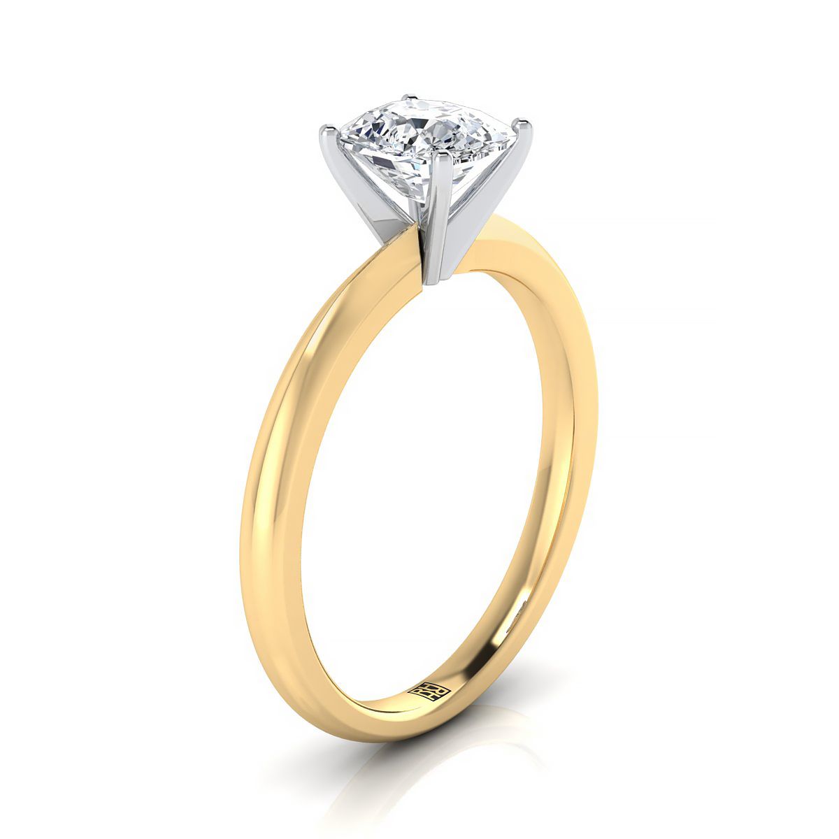 14K Yellow Gold Cushion  Petite Knife Edge Solitaire Engagement Ring