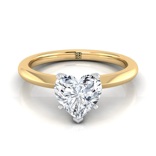 18K Yellow Gold Heart Shape Center  Petite Knife Edge Solitaire Engagement Ring