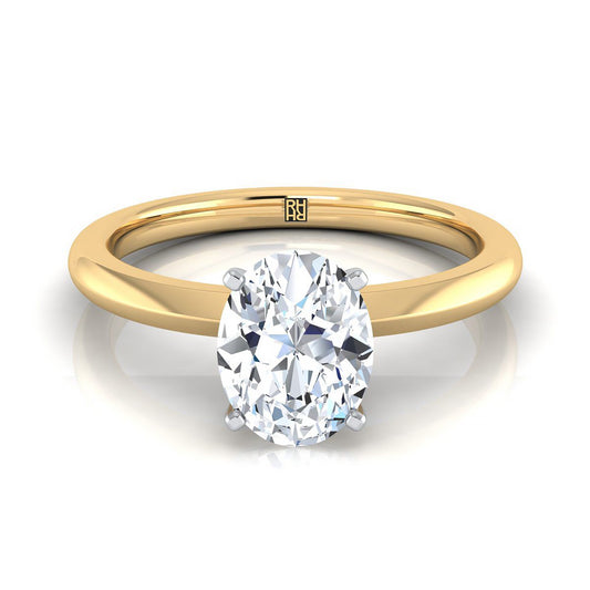 18K Yellow Gold Oval  Petite Knife Edge Solitaire Engagement Ring