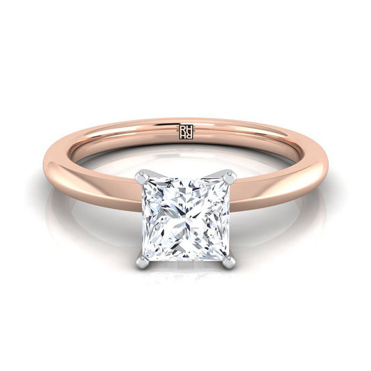 14K Rose Gold Princess Cut  Petite Knife Edge Solitaire Engagement Ring