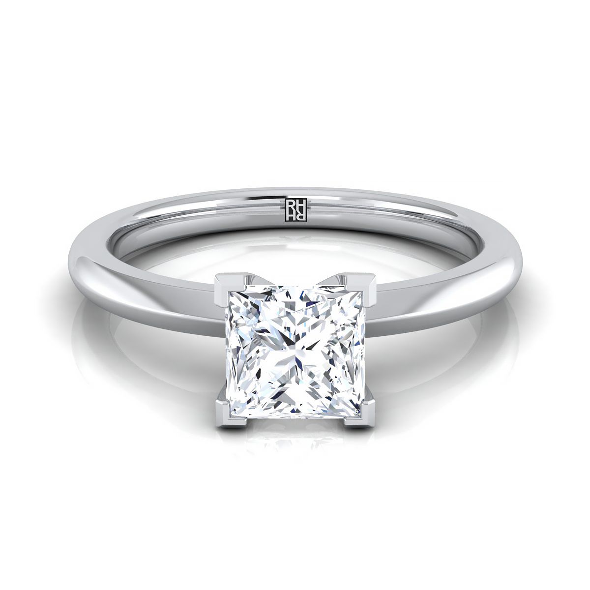 แหวนหมั้นเล่นไพ่คนเดียวขอบมีดเพชรสีขาวทอง 14K Princess Cut