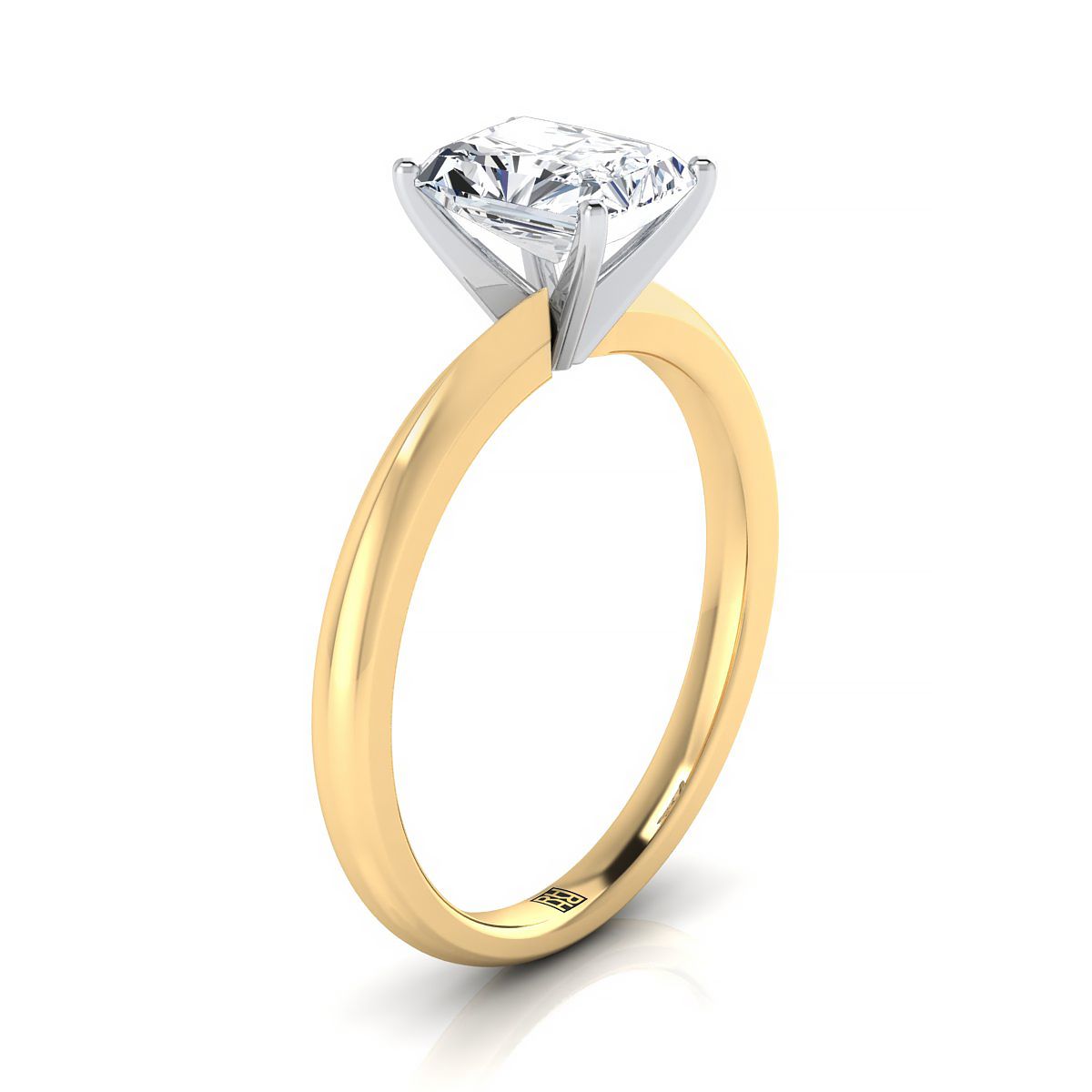 แหวนหมั้นเพชร 18K Yellow Gold Radiant Cut Center Petite Knife Edge Solitaire