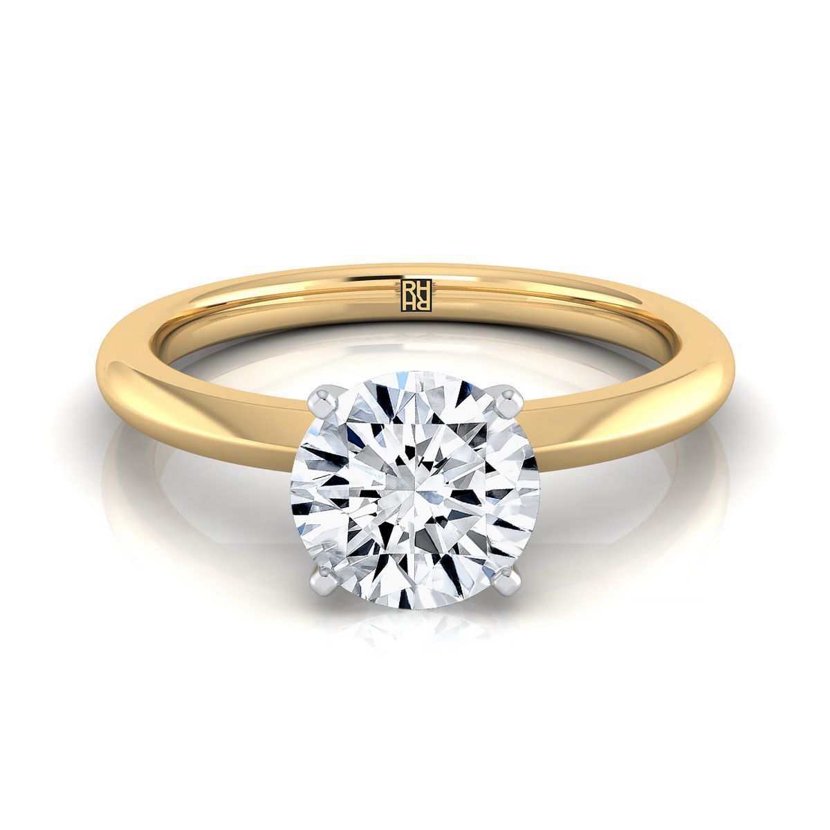 18K Yellow Gold Round Brilliant  Petite Knife Edge Solitaire Engagement Ring