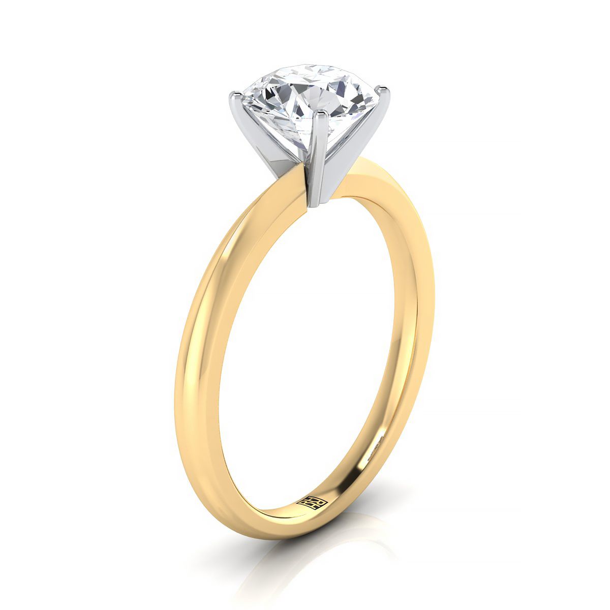 18K Yellow Gold Round Brilliant  Petite Knife Edge Solitaire Engagement Ring