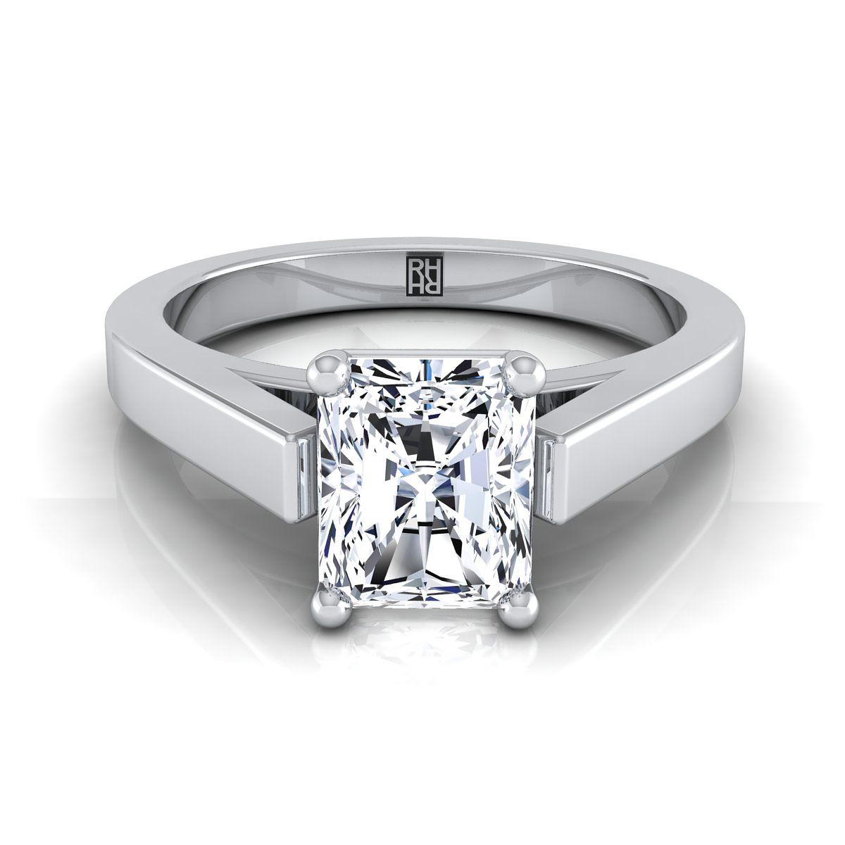 แหวนหมั้นเพชร 14K White Gold Radiant Cut Center Elegant Cathedral Solitaire