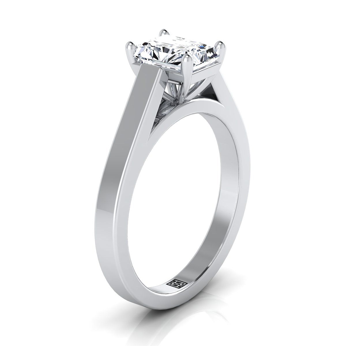 แหวนหมั้นเพชร 14K White Gold Radiant Cut Center Elegant Cathedral Solitaire