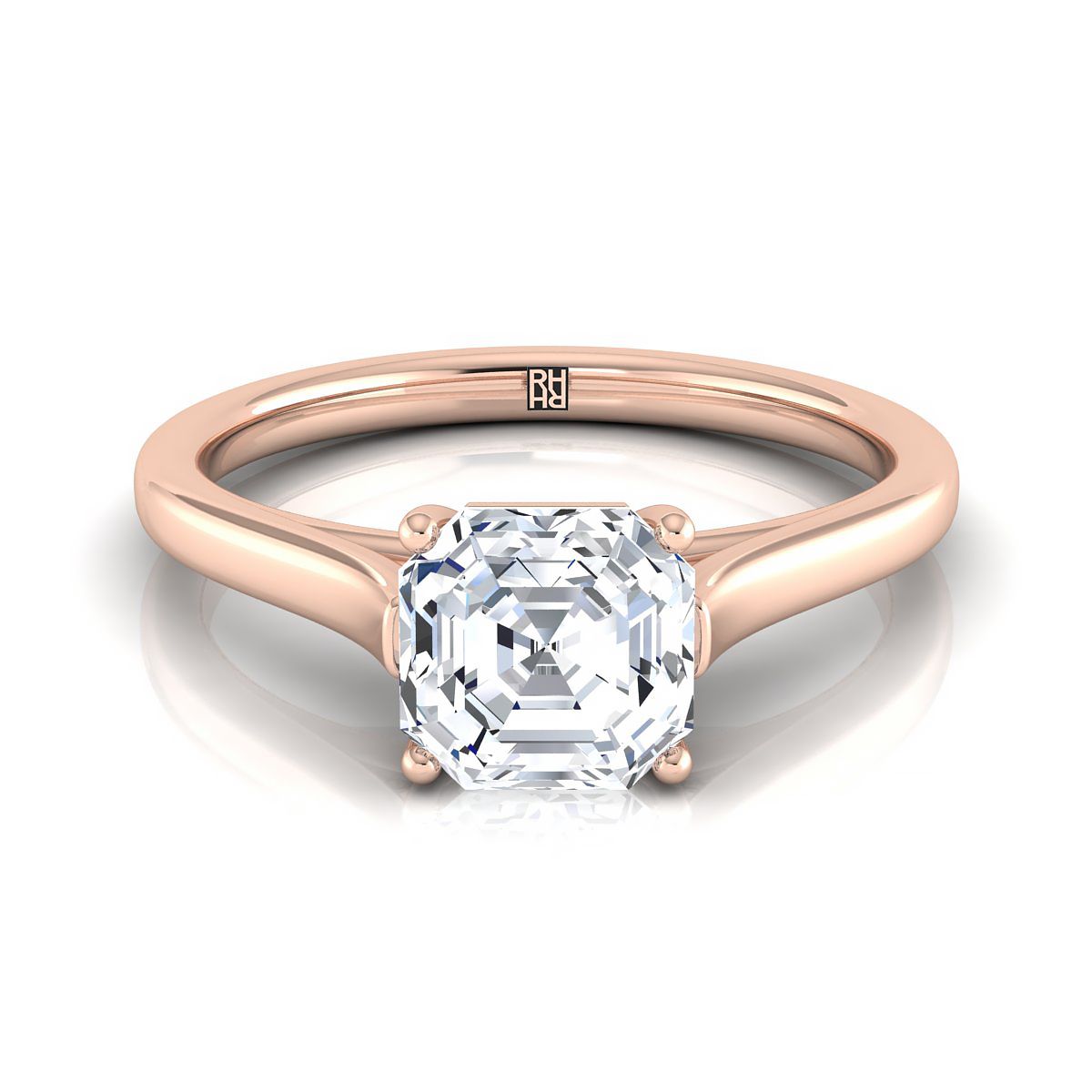 แหวนหมั้น Solitaire ทรงอาสนวิหารทรงตัดโรสโกลด์ 14K ทรง Asscher