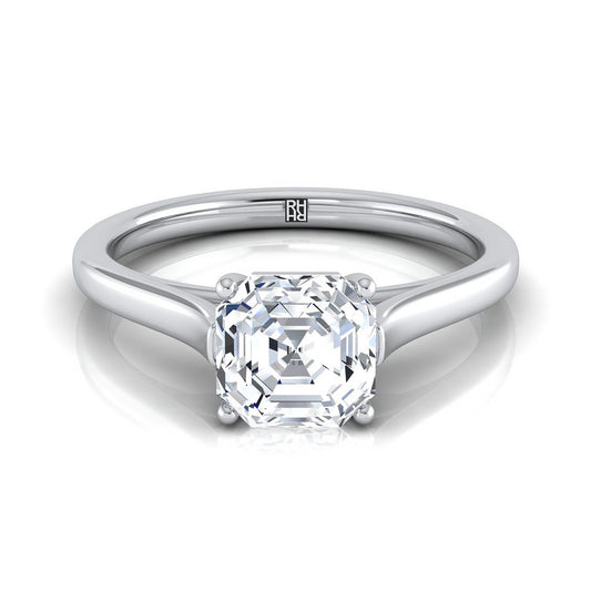 แหวนหมั้นทองคำขาว 18K Asscher Cut Elegant Cathedral Solitaire