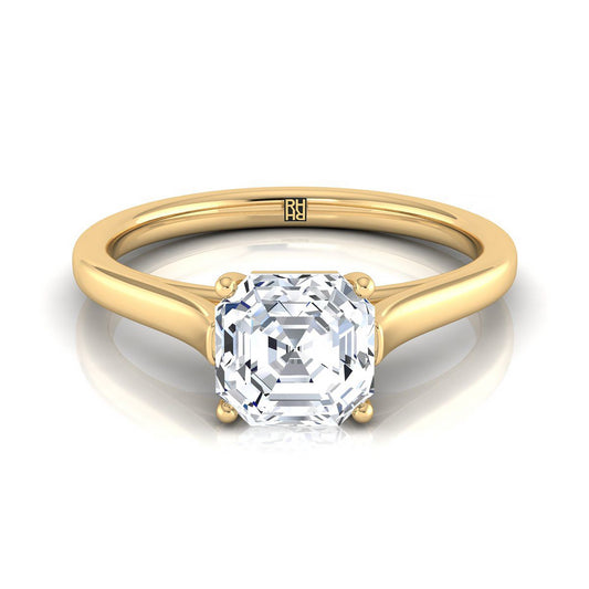 14K Yellow Gold Asscher Cut  Elegant Cathedral Solitaire Engagement Ring