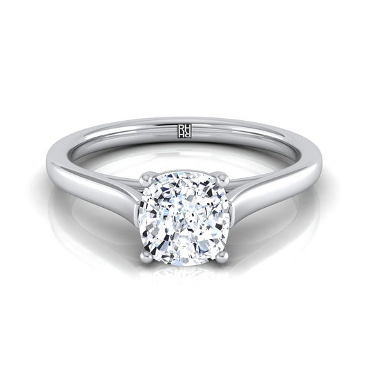 14K White Gold Cushion  Elegant Cathedral Solitaire Engagement Ring