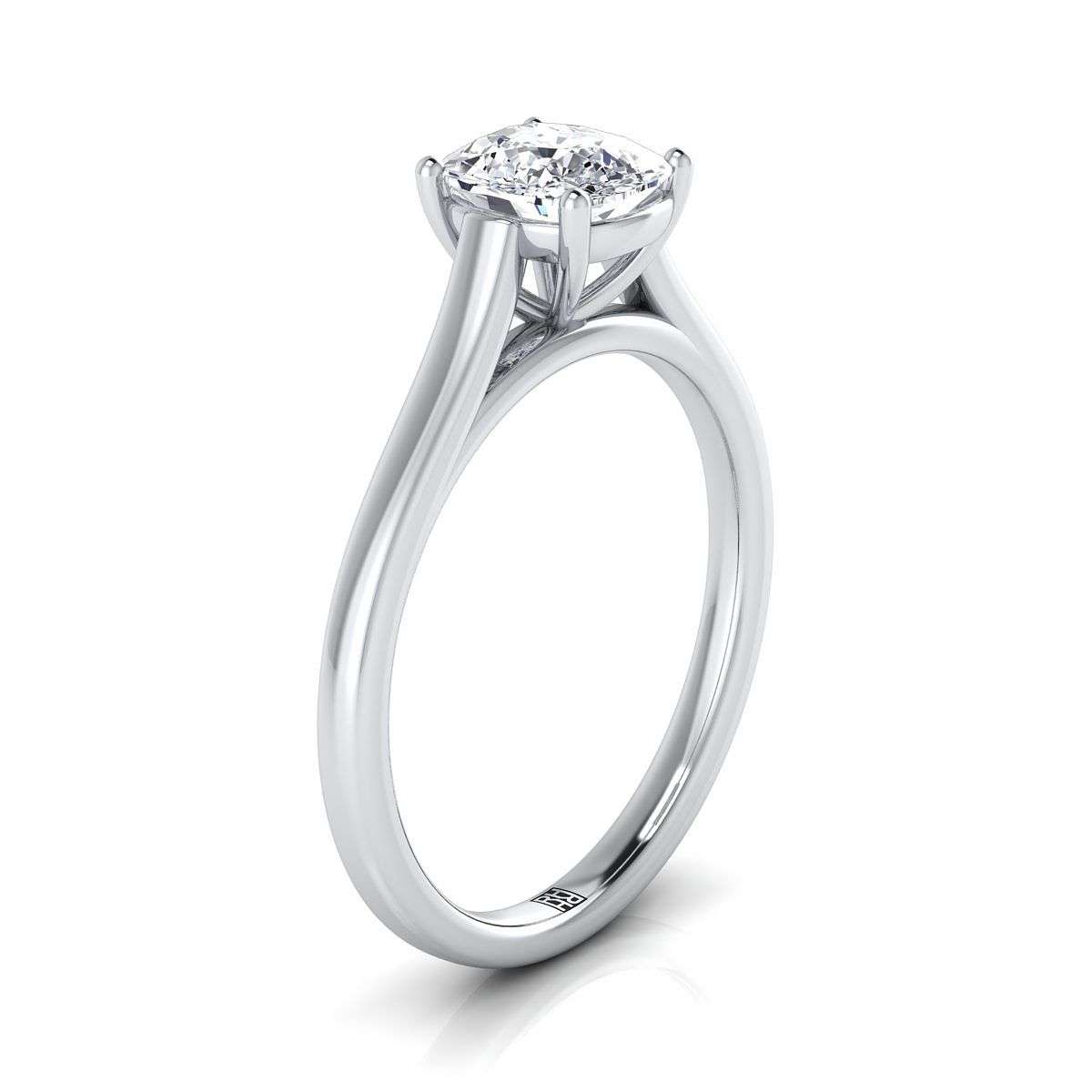 14K White Gold Cushion  Elegant Cathedral Solitaire Engagement Ring