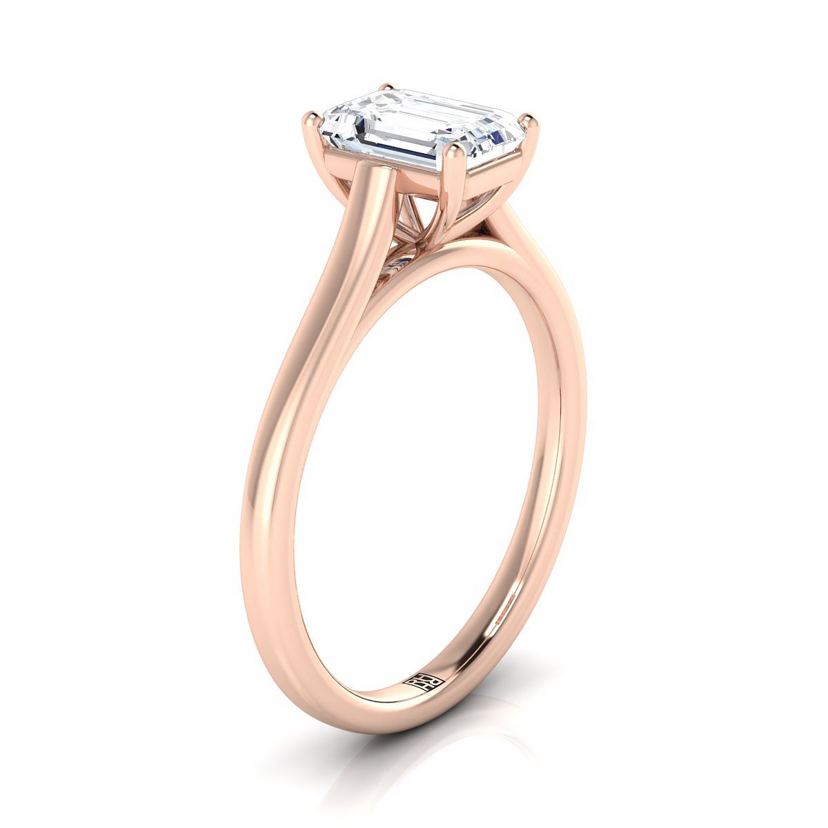 14K Rose Gold Emerald Cut Elegant Cathedral Solitaire แหวนหมั้น