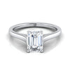 แหวนหมั้นเพชร 18K White Gold Emerald Cut Elegant Cathedral Solitaire