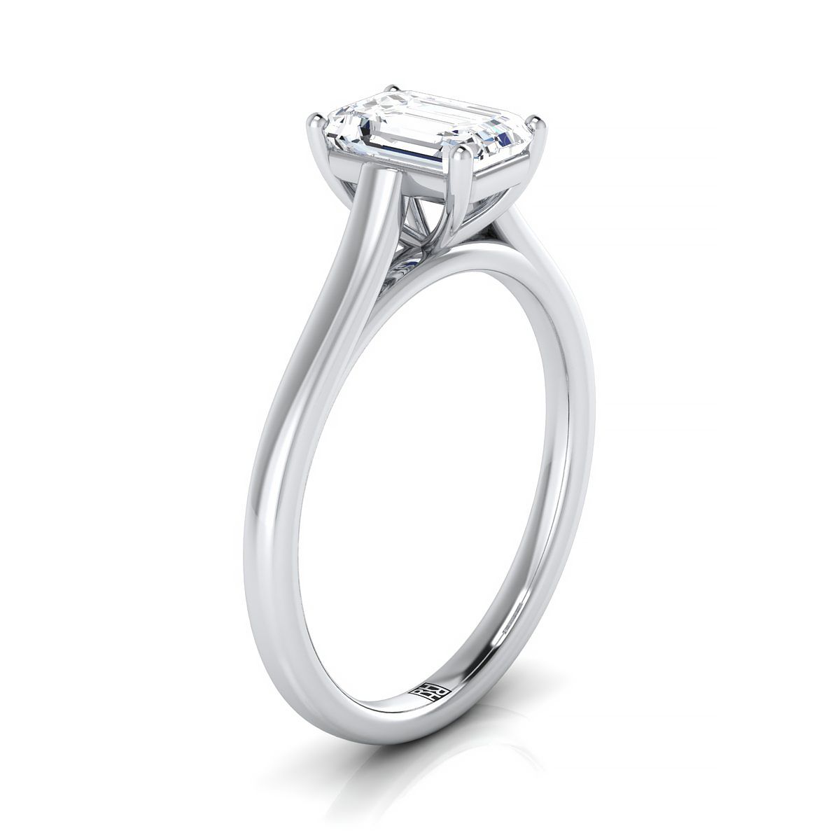 แหวนหมั้นเพชร 18K White Gold Emerald Cut Elegant Cathedral Solitaire