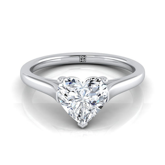 14K White Gold Heart Shape Center  Elegant Cathedral Solitaire Engagement Ring