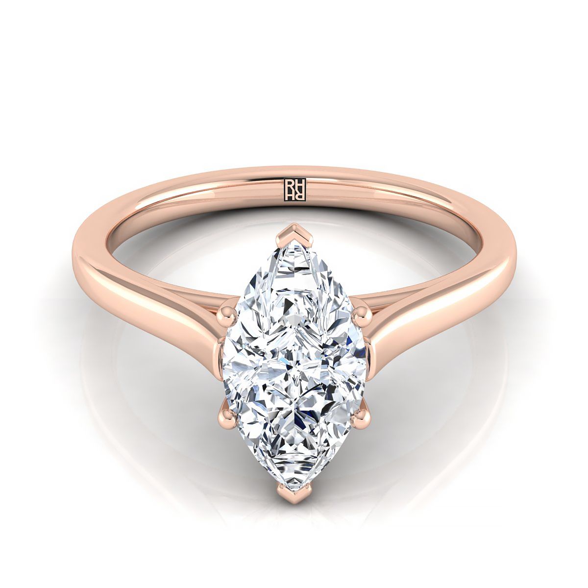 แหวนหมั้นแหวนแต่งงาน Solitaire ทรง Marquise กุหลาบทอง 14K