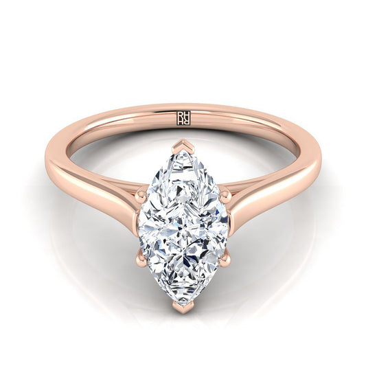 แหวนหมั้นแหวนแต่งงาน Solitaire ทรง Marquise กุหลาบทอง 14K