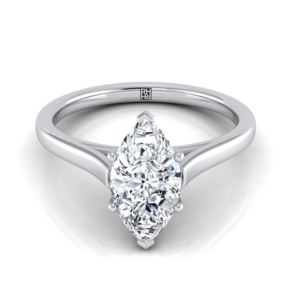 แหวนหมั้นทองคำขาว 18K Marquise Cathedral Solitaire