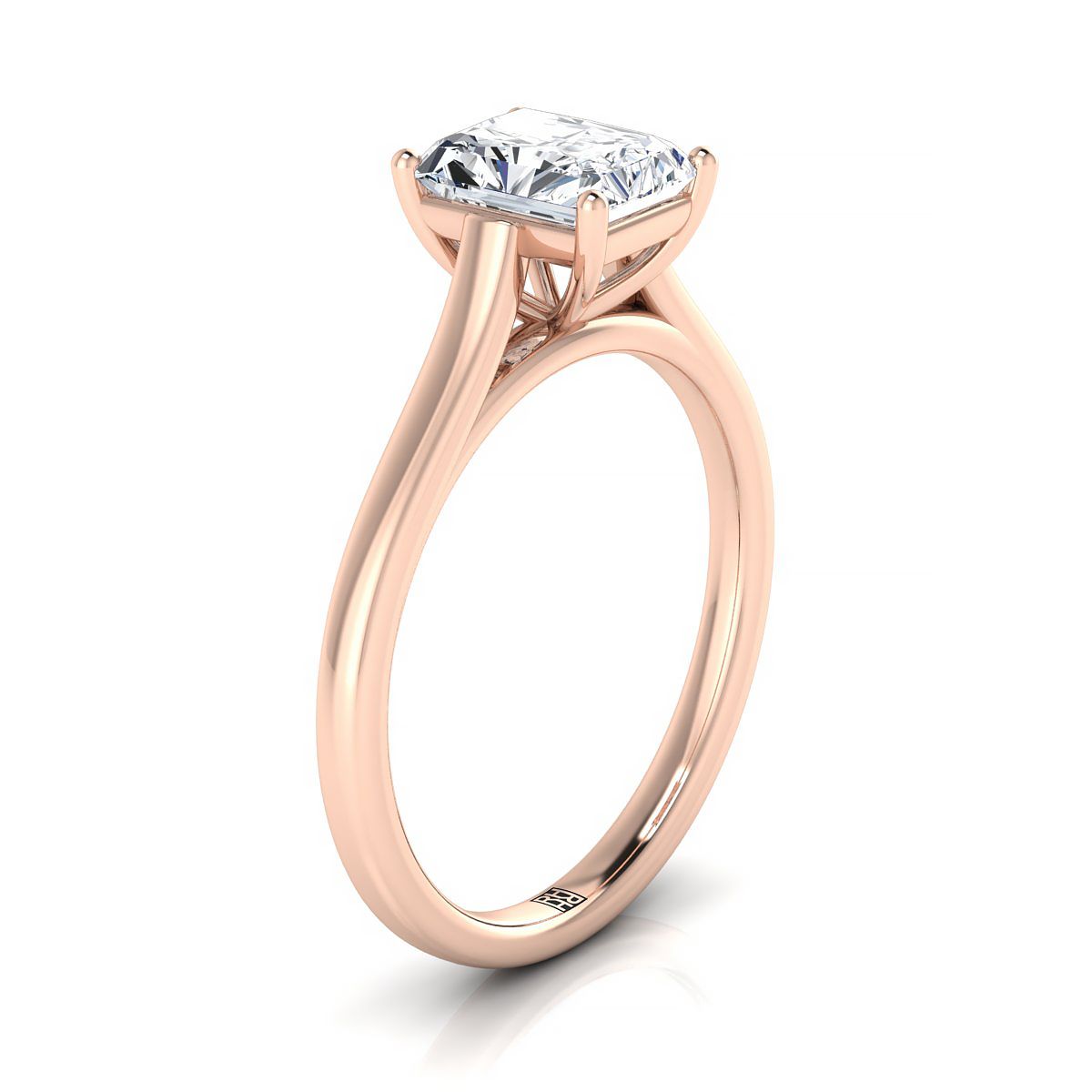 แหวนหมั้นเพชร 14K Rose Gold Radiant Cut Center สง่างาม