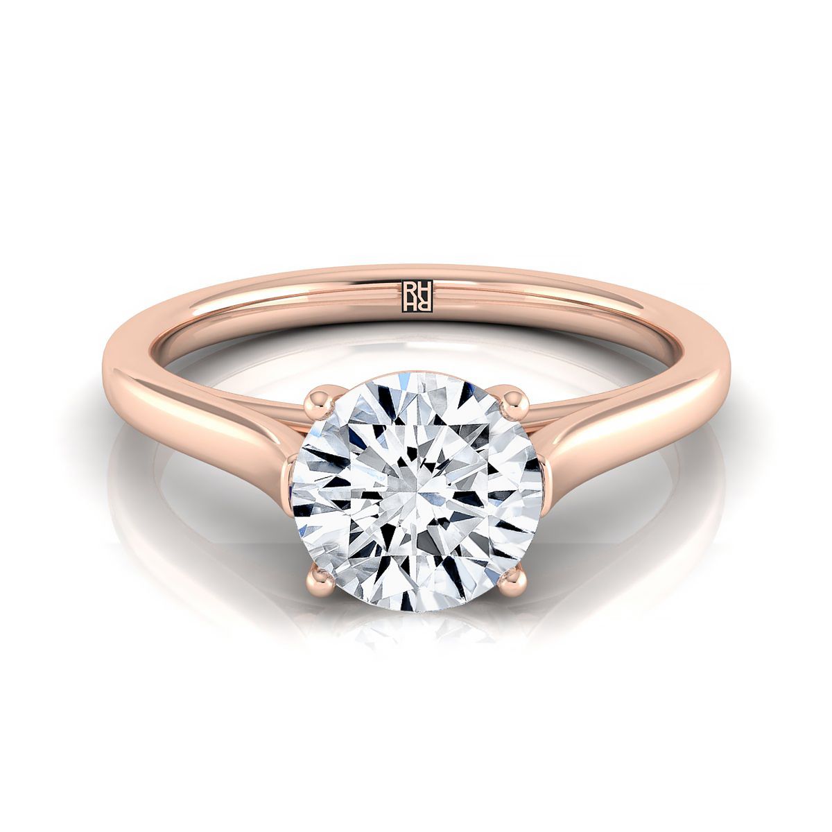 แหวนหมั้น Solitaire ทรงกลมสีโรสโกลด์ 14K แวววาวหรูหรา